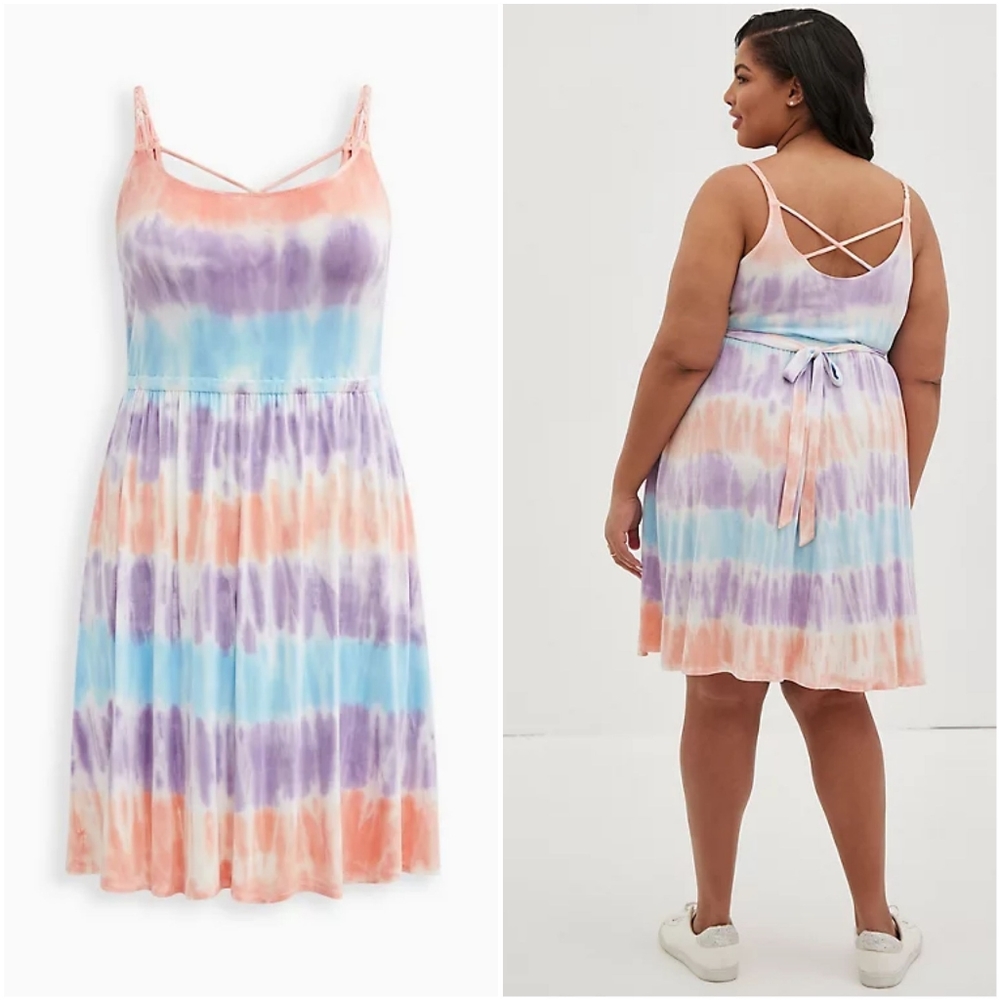 TORRID: BACK TIE SKATER DRESS - SUPER SOFT TIE-DYE MULTI SZ 3X
